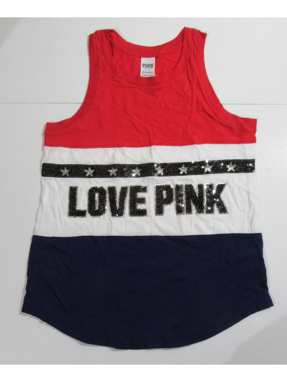 Victoria's Secret Pink Tank Top Red White & Blue Bling Sequins Size Small NEW